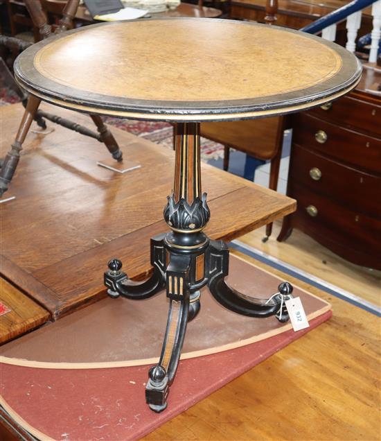 A Victorian ebonised and thuya circular occasional table Diameter 60cm